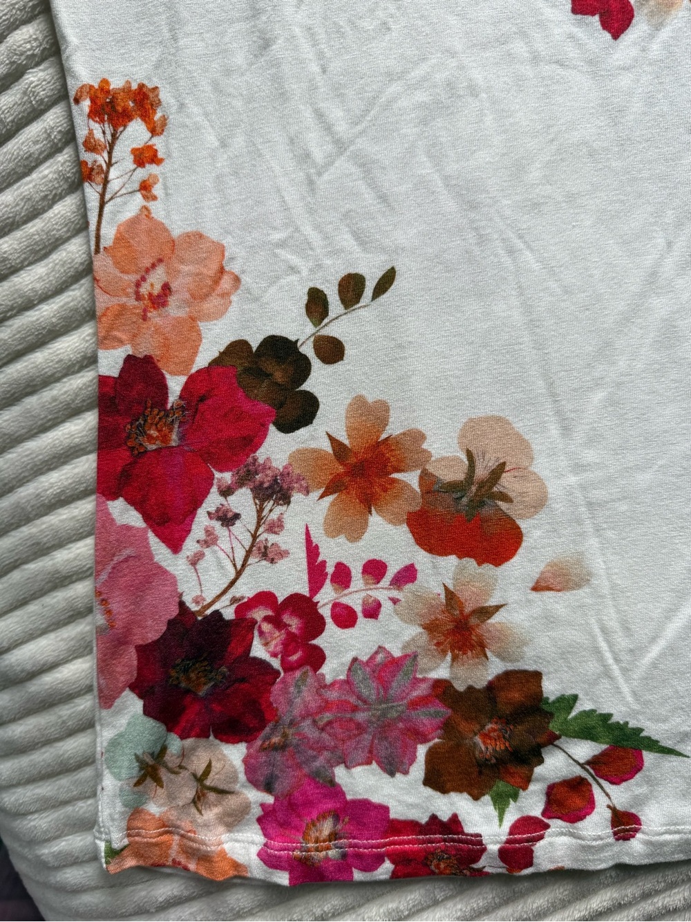 Ted Baker White Floral Crewneck Tee with Pink & Orange Blooms - Picture 5 of 8